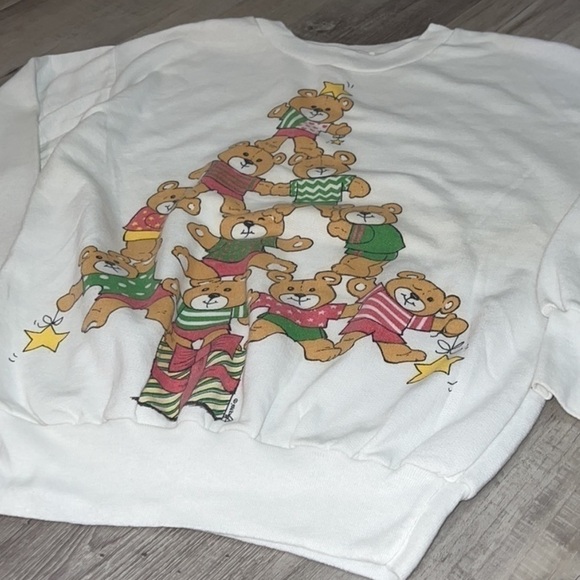 Vintage USA Made Christmas Tree Bears Nicolette New York Crewneck Sweatshirt - Picture 2 of 9